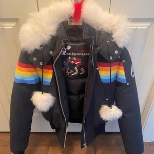 💯 Authentic Moose Knuckles Down Bomber with 🌈 design Fox Fur